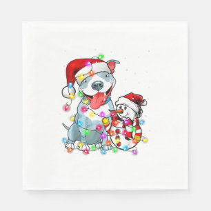 Funny Pitbull Dog Christmas Tee Snowman Xmas Light Napkins