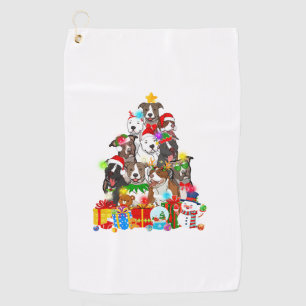 Funny Pitbull Dog Christmas Tree Lights Puppy Dog Golf Towel