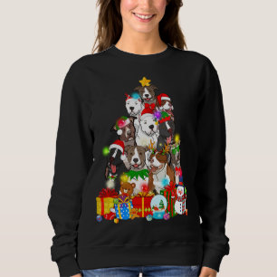 Funny Pitbull Dog Christmas Tree Lights Puppy Dog  Sweatshirt