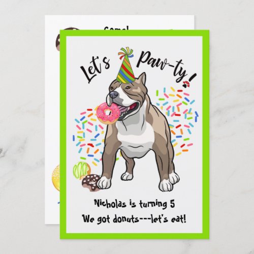 Funny Pitbull Dog Donuts Birthday Party Invitation