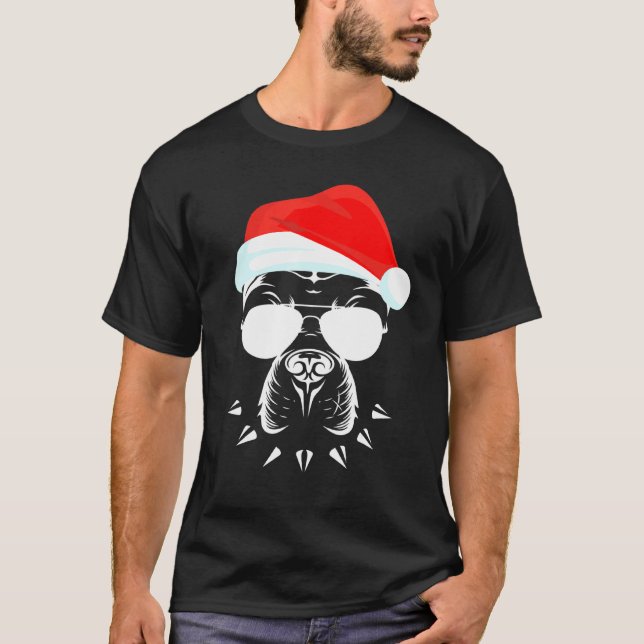 Funny Pitbull Dog Face Sunglasses With Hat Beard C T-Shirt (Front)