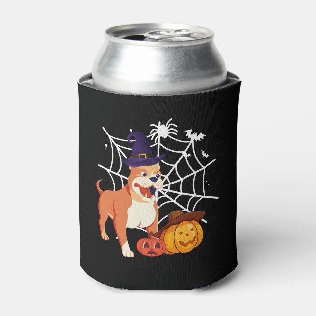 Funny Pitbull Dog Halloween Costume Can Cooler (Can Front)