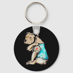 Funny Pitbull Dog I Love Grandpa Tattoo Funny Gran Keychain