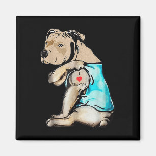 Funny Pitbull Dog I Love Grandpa Tattoo Funny Gran Magnet