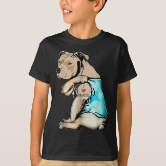 Funny Pitbull Dog I Love Grandpa Tattoo Funny Gran T-Shirt