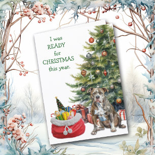 Funny Pitbull Dog Ready for Christmas Holiday Card