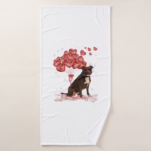 Funny Pitbull Heart Valentines Day Dog Dad Mom Gif Bath Towel (Bath Towel)