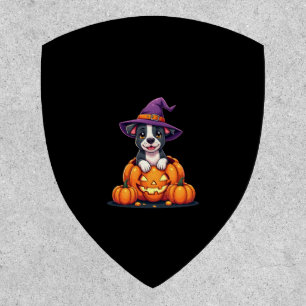 Funny Pitbull Witch Pumpkin Dog Halloween Mens Wom Patch