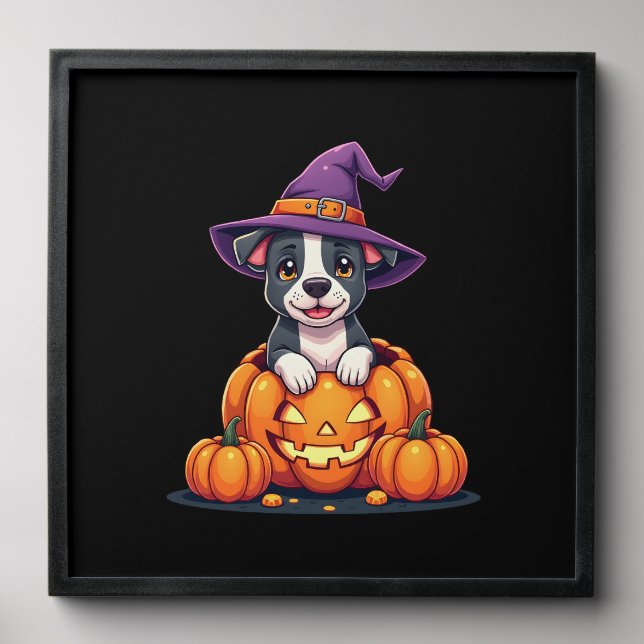 Funny Pitbull Witch Pumpkin Dog Halloween Mens Wom Peel And Stick Photo Tile (Front Set)