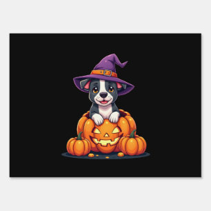 Funny Pitbull Witch Pumpkin Dog Halloween Mens Wom Sign