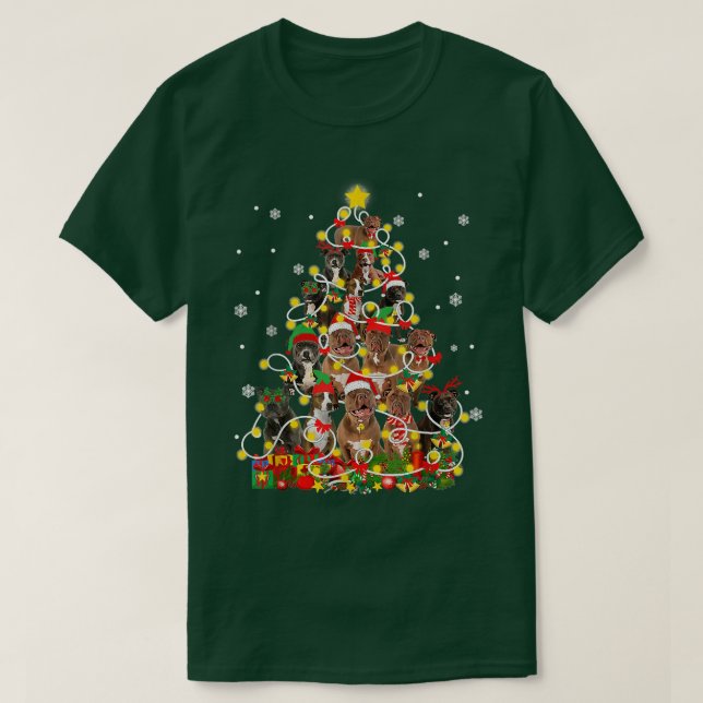 Funny Pitbully Santa Hat Christmas Tree Lights Xma T-Shirt (Design Front)