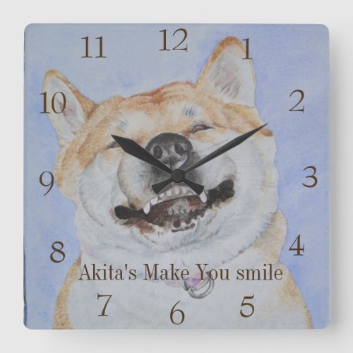 funny piture of akita smiling dog square wall clock