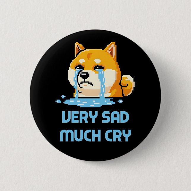 Funny pixel art Shiba Inu dog meme Button (Front)