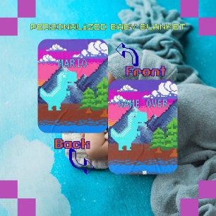 Funny Pixel Gamer Pixelated- Dinosaur Illustration Baby Blanket