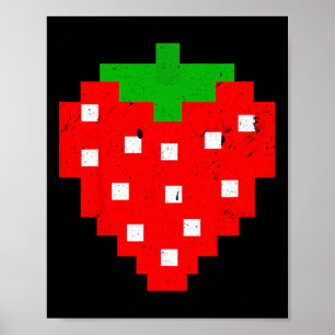 Funny Pixel Strawberry 80s Video Game Costume  Poster