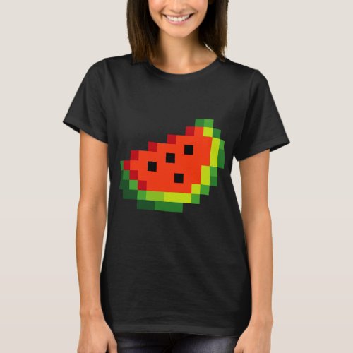 Funny Pixel Watermelon _ Retro 8 _ Bit Arcade Game T_Shirt