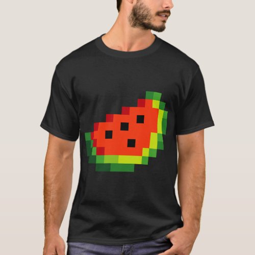 Funny Pixel Watermelon _ Retro 8 _ Bit Arcade Game T_Shirt