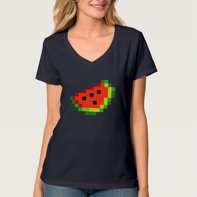 Funny Pixel Watermelon - Retro 8 - Bit Arcade Game T-Shirt (Front)