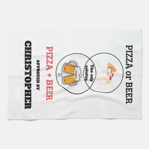Funny Pizza and Beer Venn Diagram Custom Name Kitc Kitchen Towel