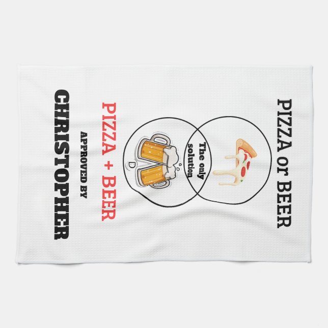 Funny Pizza and Beer Venn Diagram Custom Name Kitc Kitchen Towel (Horizontal)