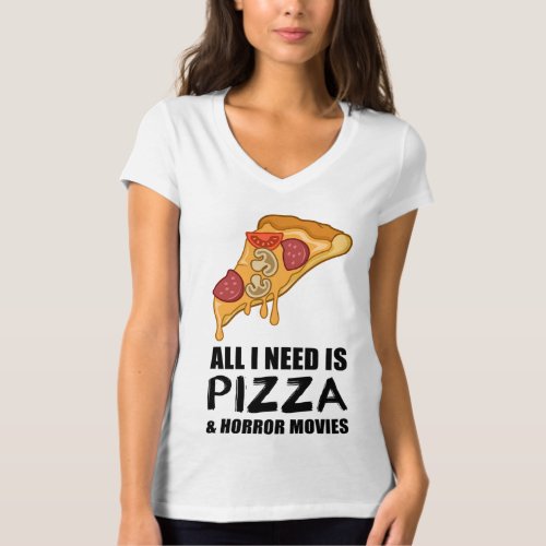 Funny Pizza And Horror Movies Gift Men Women Cool  T_Shirt