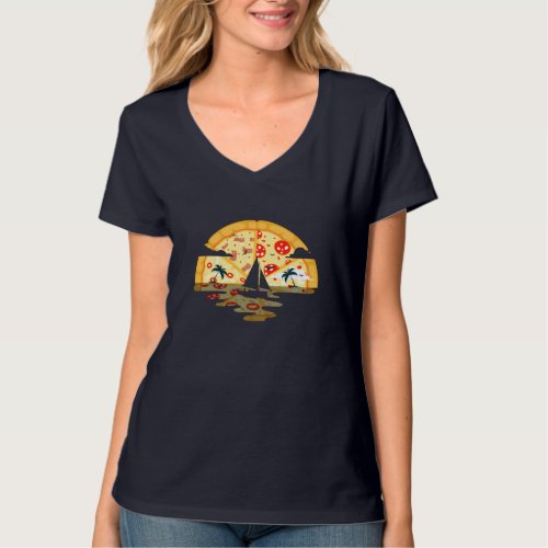 Funny Pizza  Boat Ocean Sunset Gift for Women Men T_Shirt