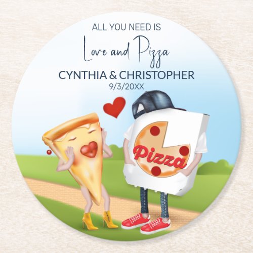 Funny Pizza Bridal Shower Round Paper Coaster