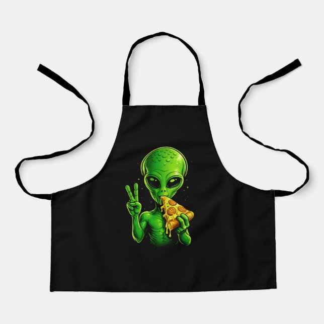 Funny Pizza Chef Apron Alien Pizza Lover Cooking  (Front)