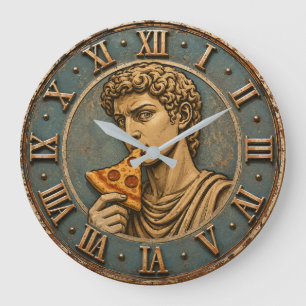 Funny Pizza David Renaissance Art Parody Kitchen Large Clock