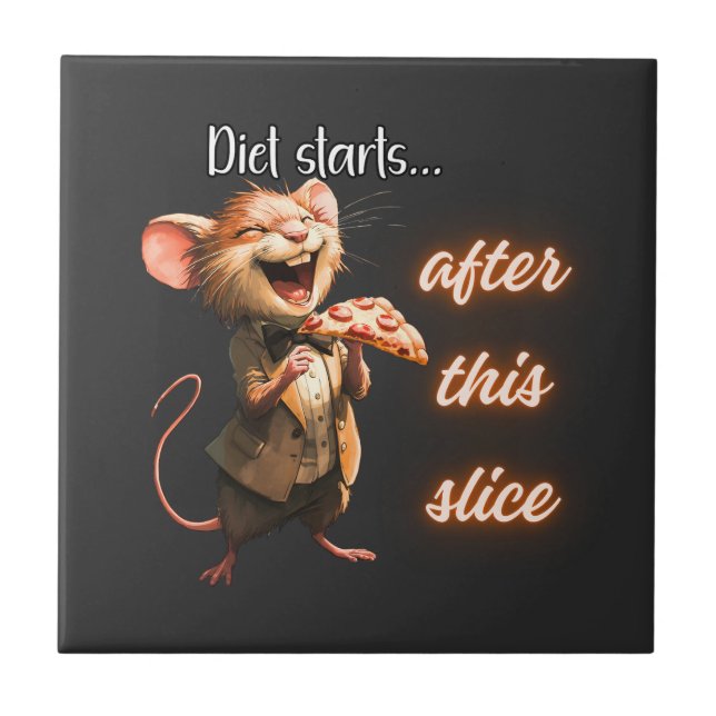 ✨Funny Pizza Diet Mouse Design Ceramic Tile (Front)