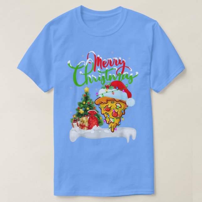 Funny Pizza Dish Lover Xmas Lighting Santa Pizza C T-Shirt (Design Front)