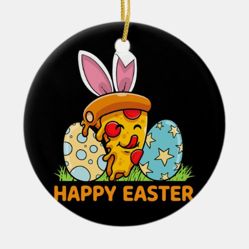 Funny Pizza Easter Day Bunny Easter Eggs Hunting  Ceramic Ornament