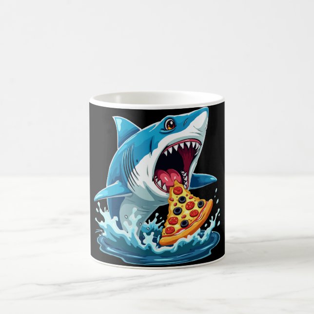 funny Pizza Eating Shark Coffee Mug (Center)