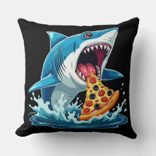 funny Pizza Eating Shark Throw Pillow