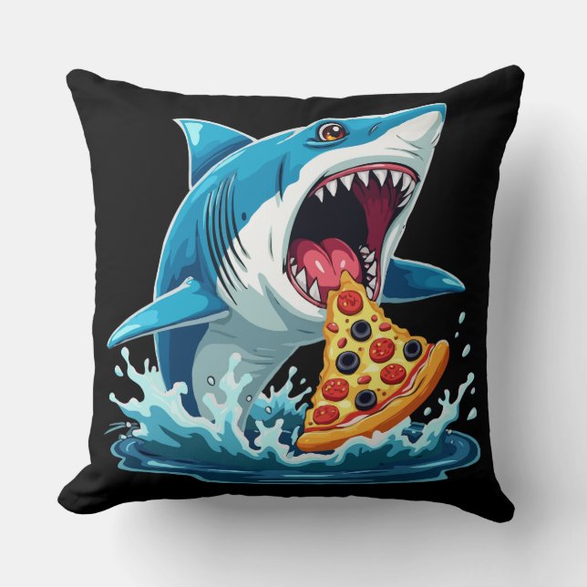 funny Pizza Eating Shark Throw Pillow (Front)