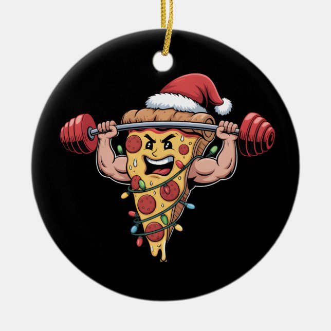 Funny Pizza Lifting Bodybuilding Christmas Men Boy Ceramic Ornament (Front)