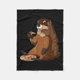 Funny Pizza Lover Groundhog Fleece Blanket