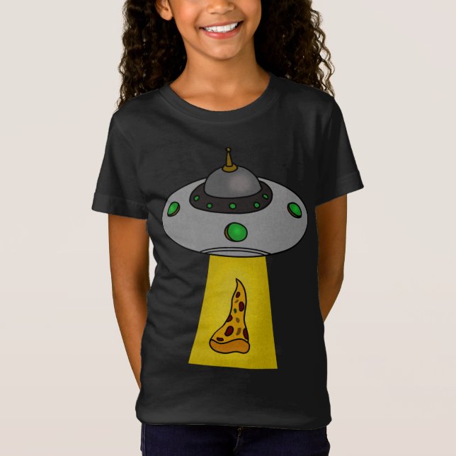Funny Pizza Lover, UFO Beaming T-Shirt (Front)