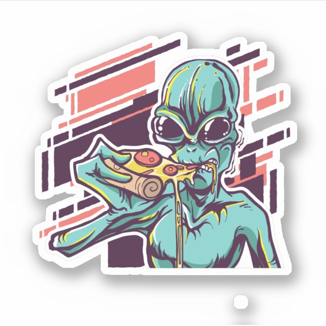 Funny Pizza Lovers Graphic Cartoon ALIEN Teen Sticker (Front)