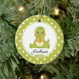 Funny Pizza Loving Dino Boys Christmas Ceramic Orn Ornament