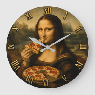 Funny Pizza Mona Lisa Large Clock