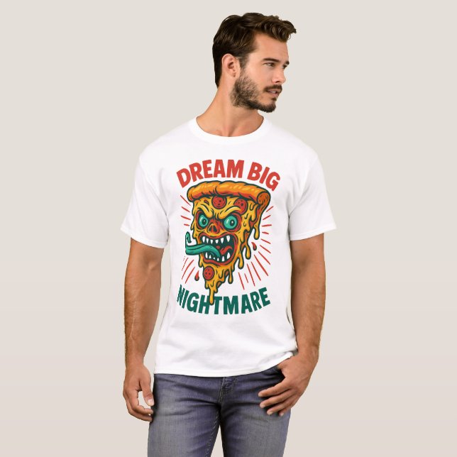 Funny Pizza Monster Illustration T-Shirt (Front Full)
