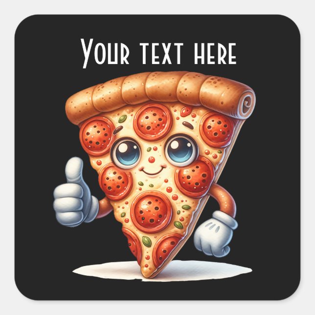 Funny pizza party add message  square sticker (Front)