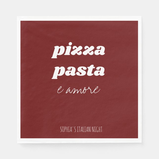 Funny Pizza Pasta Amore Red Italian Kitchen Napkins (Front)