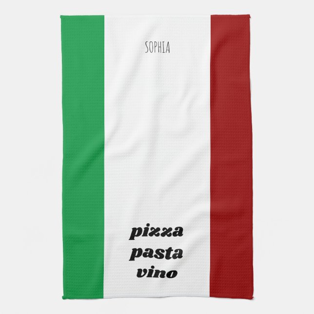Funny Pizza Pasta Vino Name Italian Cooking Kitchen Towel (Vertical)