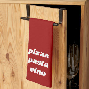 Funny Pizza Pasta Vino Name Red White Italy Kitchen Towel