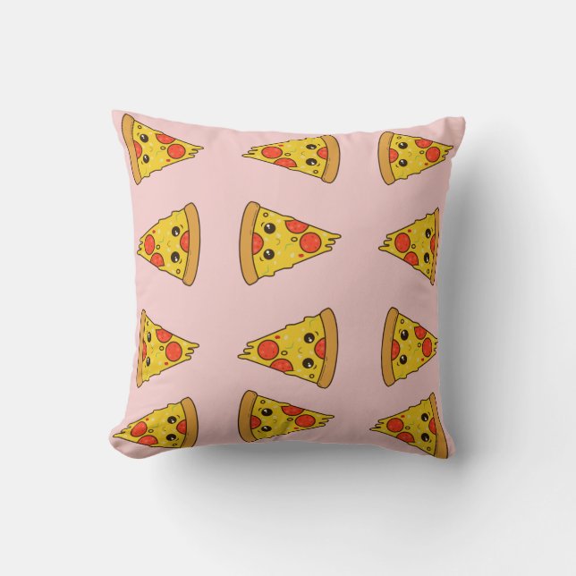 Funny pizza pattern cute pink kids pepparoni throw pillow (Front)