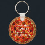 Funny Pizza Pizzeria Custom Promotional Keychains<br><div class="desc">Funny Pizzeria pizza keychains are perfect for passing out to customers. Your contact info will always be within arm's reach of hungry regular clients, as well as brand new clients. The pizza on these keychains looks so tasty, you can almost smell it! Keep a bucket of these little pizza keychains...</div>