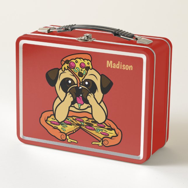 Funny Pizza Pug custom name lunch boxes (Front)