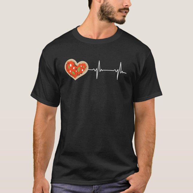 Funny Pizza Shirt heart rate pulse line Pullover H (Front)